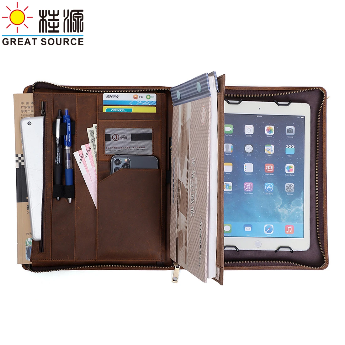 Genuine Leather Ipad Bag Manager Folder Mulity Functions Portfolio Compendium Padfolio For Ipad Holder Bag