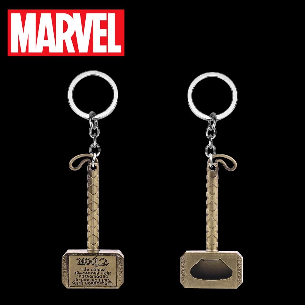 

Marvel Movie Figure Keychain Superhero Thor Hammer Mjolnir Pendant Multifunction Keyring Car Key Accessories Metal Bottle Opener