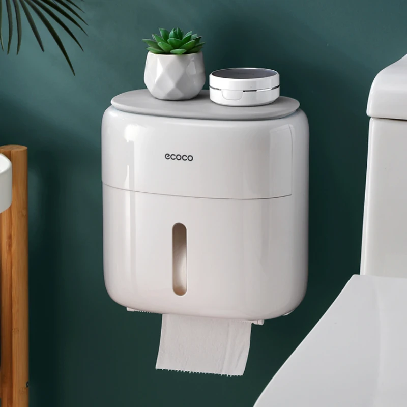 Toilet Paper Box Toilet Tissue Storage Rack Toilet Household Punch-Free Wall-Mounted Creative Tissue Box Chart Drum