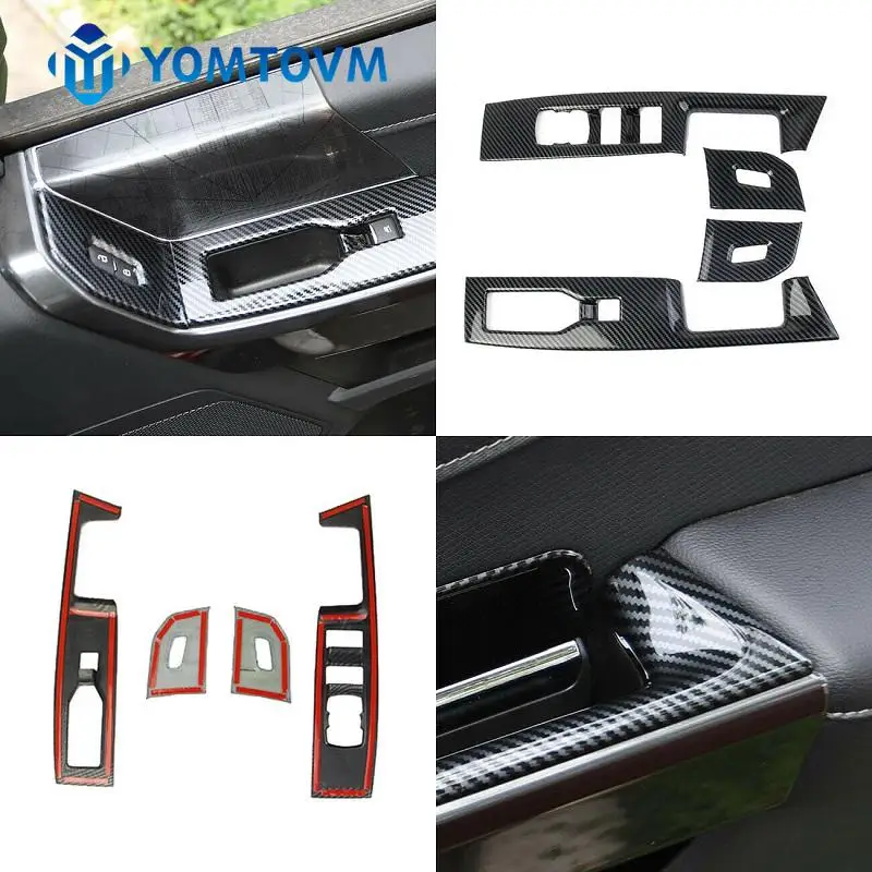 

Панель переключателя передней двери окна из АБС-углеродного волокна, 2 шт., обшивка для Ford F-150 2021-2022, декоративные аксессуары для интерьера ав...