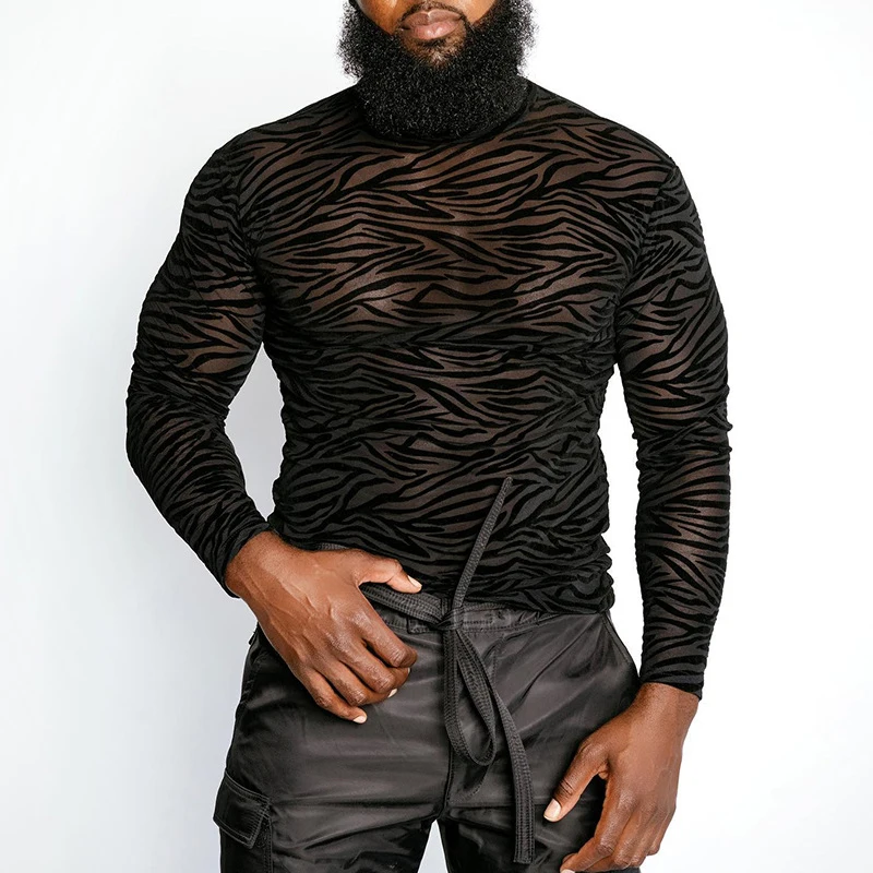 

Мужская прозрачная сетчатая Водолазка с длинным рукавом и принтом зебры