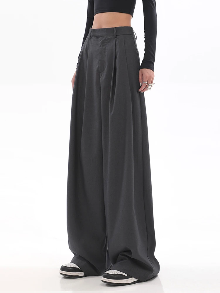 

Y2K Loose Wide Leg Straight Cylinder Women Autumn Winter Sweatpants 2022 New Pleated Solid Color High Waist Design Lady Trouser