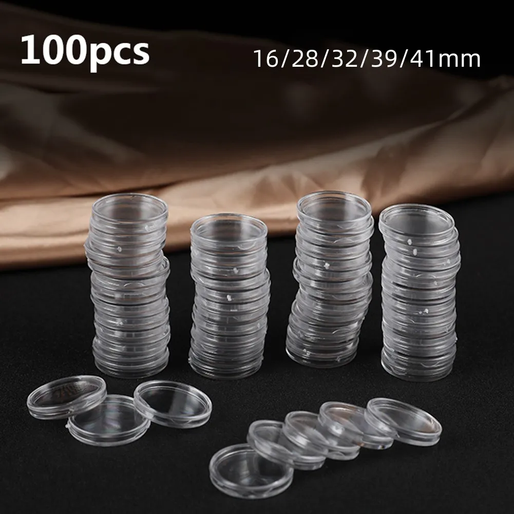 

100pcs Transparent Coin Cases Holder Coin Collecting Box Case For Coins Storage Capsules Protection Boxes Container 16-41mm