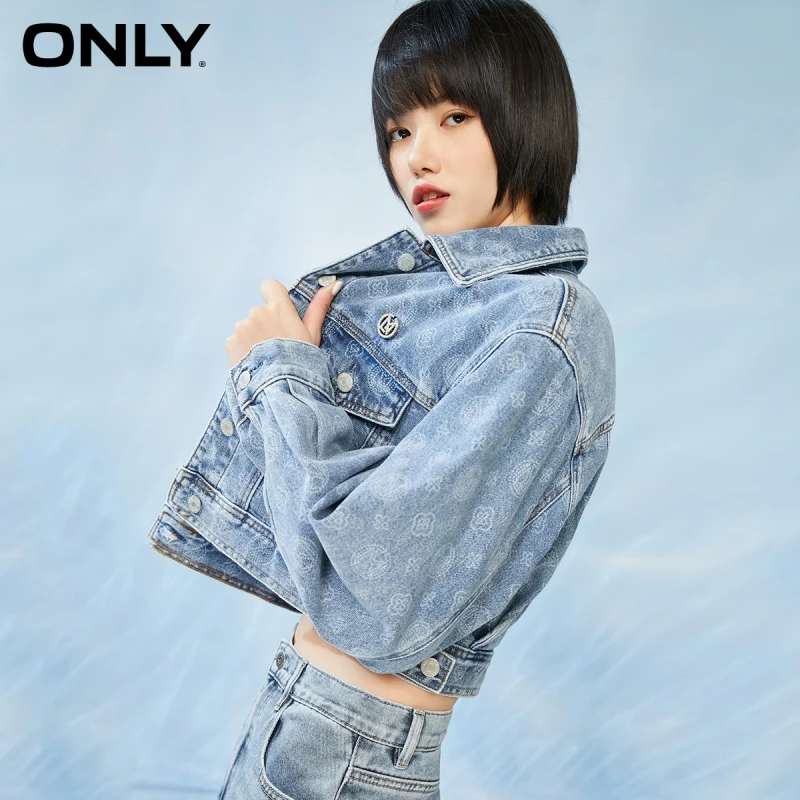 

ONLY summer new fashion short loose geometric print denim trench coat women | 121254007