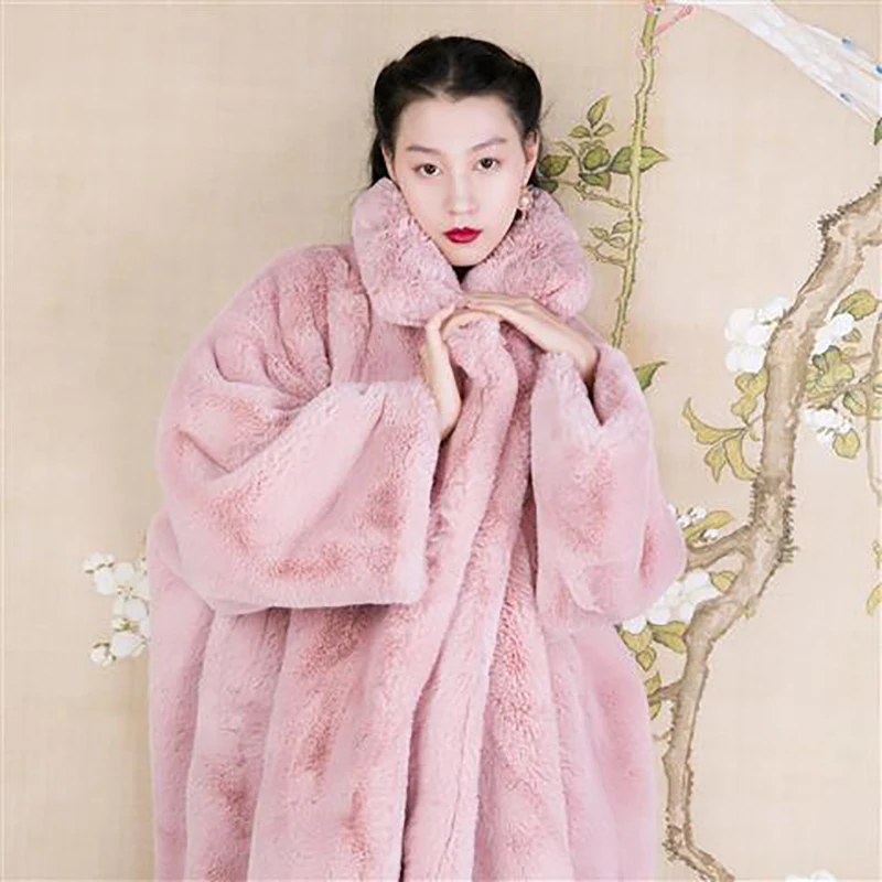 2023 Winter Women High Quality Faux Mink Fur Coat Luxury Long Fur Coat Lapel Overcoat Thick Warm Plus Size Female Plush Coats
