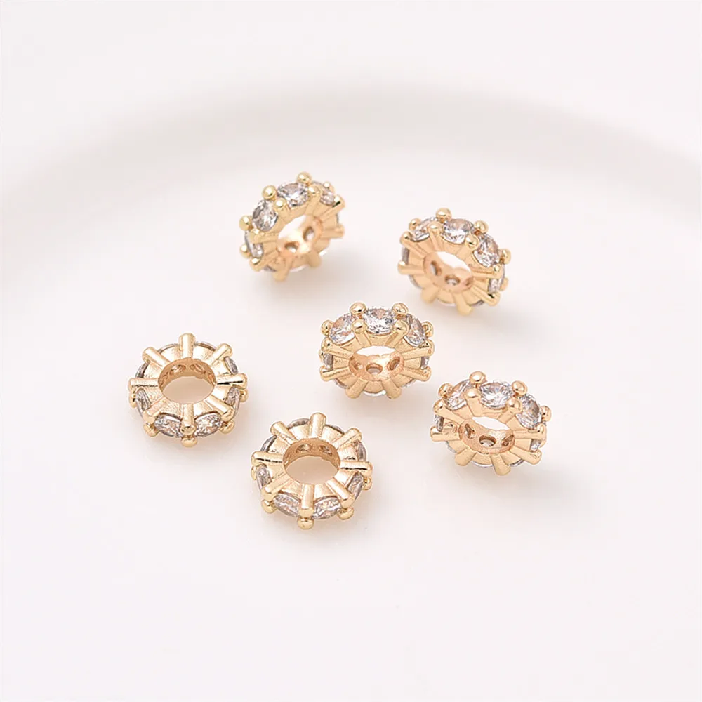 

14K gold zirconia flat spacer handmade diy string spacer beads necklace wheel beads jewelry material 8MM