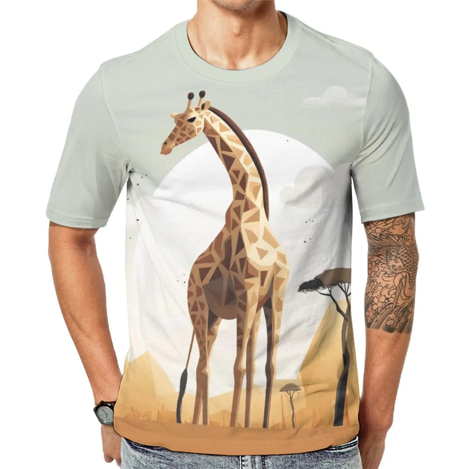

Giraffe T Shirt Detailed Illustrations Nature Men Popular T Shirts Beach Custom Tee Shirt Short Sleeves Basic Big Size Clothing