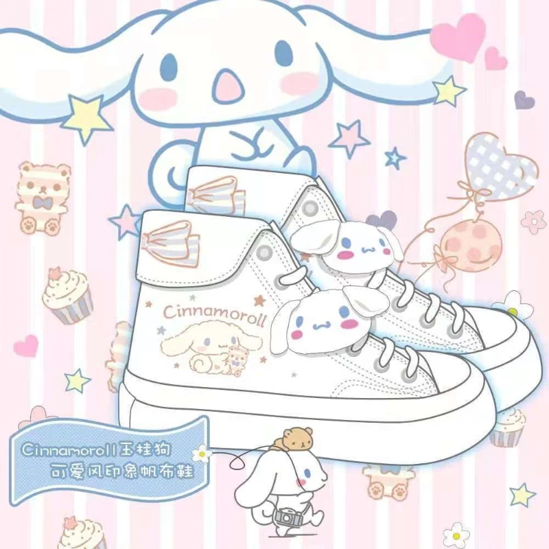 

2022 Cinnamoroll высокие парусиновые туфли Мультяшные милые студенческие повседневные туфли размер 35-40 милые плюшевые игрушки Аниме подарок на де...
