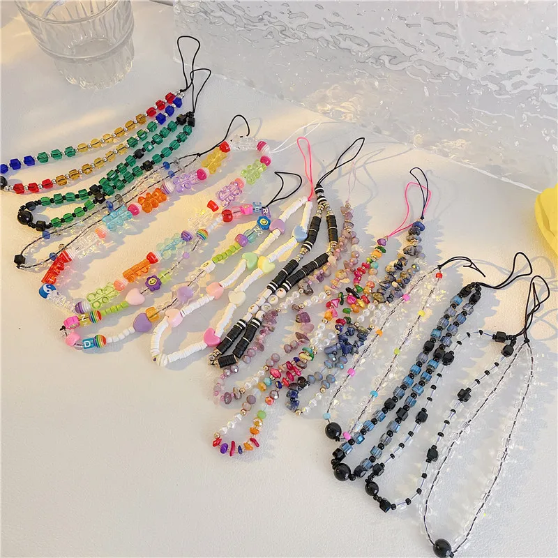 

2022 Trendy Colorful Beads Phone Chain Smiling Fruit Heat Bead Keychain Strap For Women Girls Phone Accessories Gifts for friend