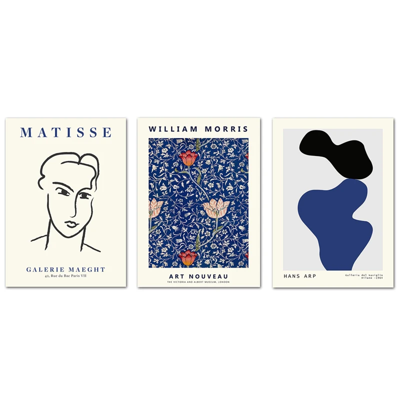 

Blue Nordic Matisse Line Face Poster Abstract Minimalist Flower Letters Canvas Art Painting for Living Room Wall Picture Prints