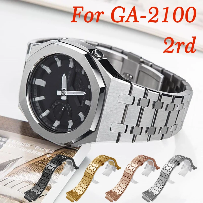 

Stainless Steel Band for GA-2100 Second Generation Strap for kasioak Case Bezel with Tool Bracelet for ga 2100 2rd Accessiores