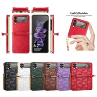 luxury rhombus embossed leather phone case for samsung galaxy z flip 3 5g cover capa on for galaxy z flip3 shockproof back shell
