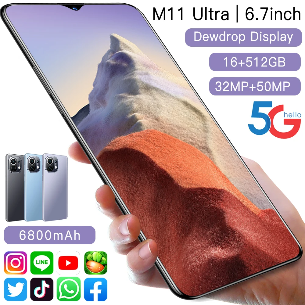 

Смартфон глобальная версия M11 Ultra, 16 ГБ + 512 ГБ, две Sim-карты, разблокированные мобильные телефоны, экран 6,7 дюйма HD, камера 32 Мп + 50 МП