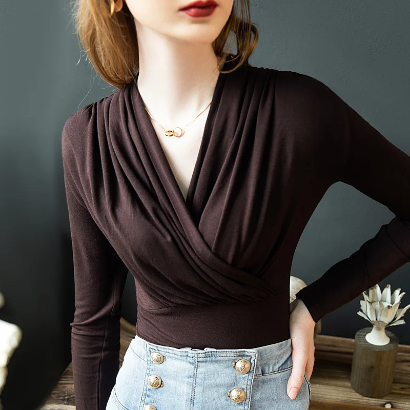 

Женская эластичная рубашка с V-образным вырезом, сексуальная танцевальная одежда для йоги, Модные топы для современных танцев на осень и зим...