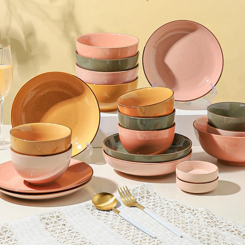 

Набор посуды в скандинавском стиле ретро, набор керамической посуды для дома, чаша высокого внешнего вида и чаша для подогрева дома, палочки для еды