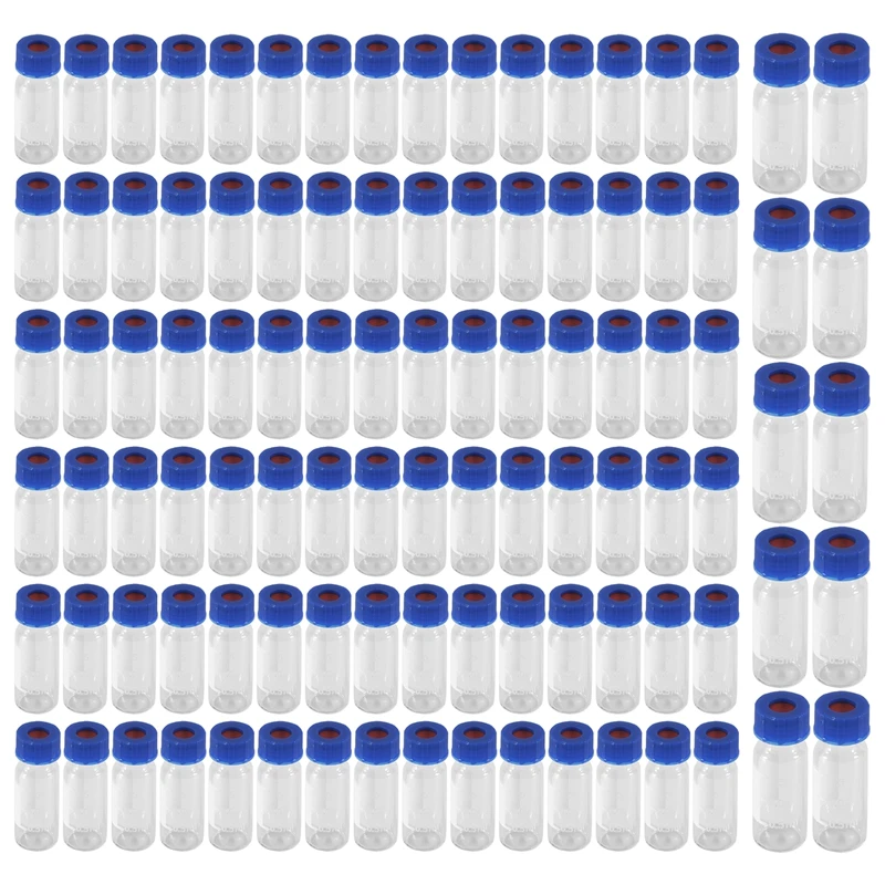 Фото Набор из 100 флаконов для автосемплера 2 мл - Флаконы для HPLC 9-425, прозрачные, с синими завинчивающимися крышками, белые, с септами красного цвета - DTB1 №3