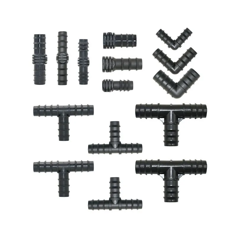 

40pcs 16/20/25mm Garden Hose Tee Elbow End Plug Straight Connector 16/20/25mm PE Hose Water Splitter Repair 90 Degree Connector