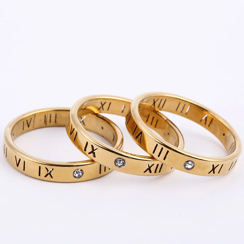 

Titanium Steel Jewelry Fashion Simple Hollowed Out Roman Digital Inlaid Zircon Stainless Steel Ring