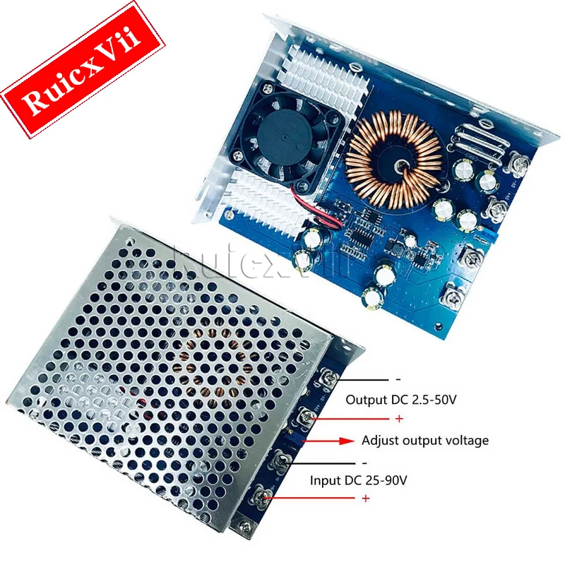 

DC-DC Buck Converter Board Step Down Power Supply Module 1000W 50A 25V-90V to 2.5V-50V Wide Voltage Stabilizer with Case