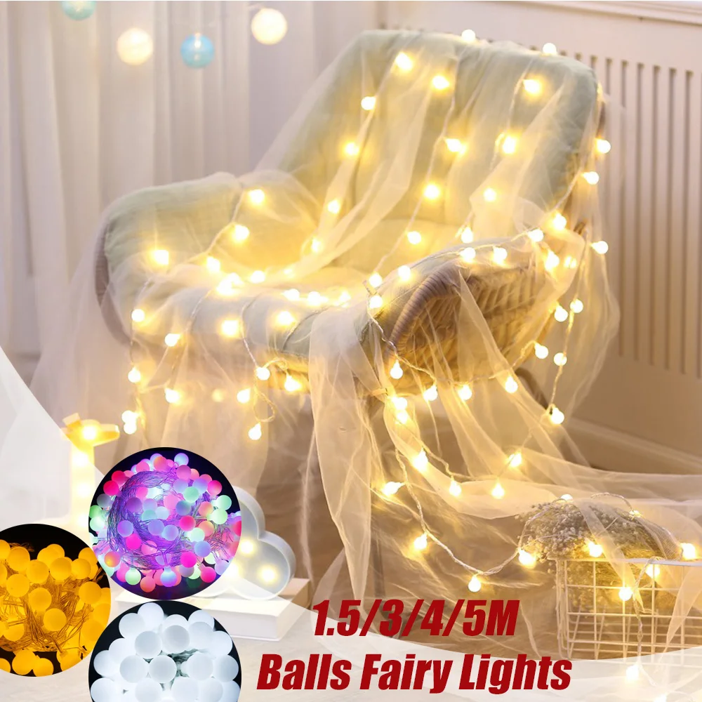 

1.5/3/4/5M Cherry Balls LED Fairy Lights Garland Ball String Lights Battery Powered Outdoor Lights Wedding Christmas Decoration