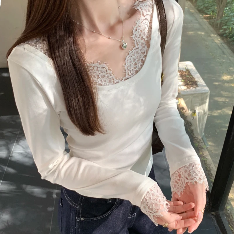 Женская сексуальная кружевная базовая рубашка с v-образным вырезом женские новые