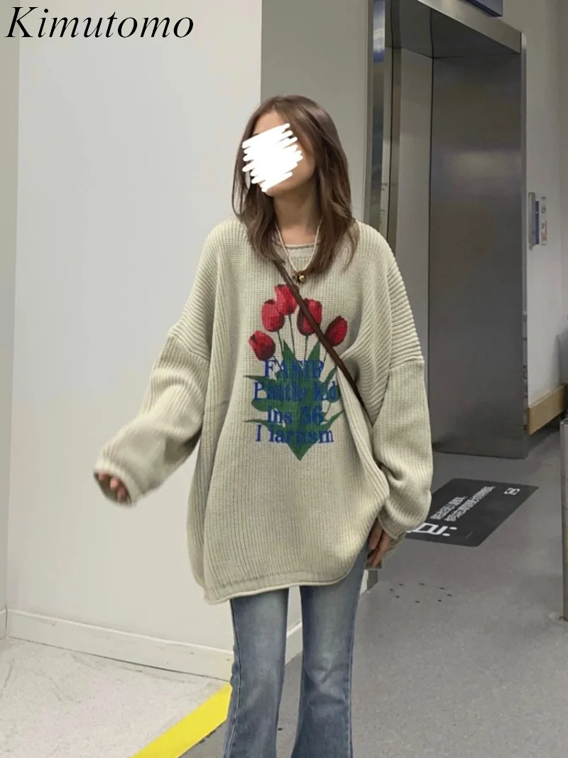 

Женский Повседневный свитер с принтом тюльпана, круглым вырезом и длинными рукавами