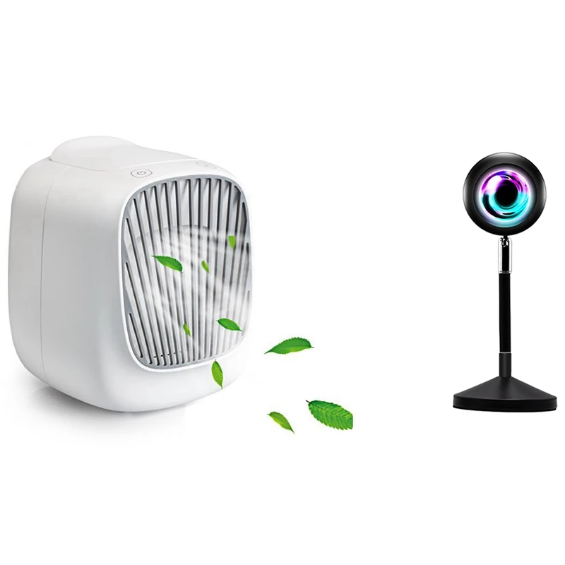 

Sunset Lamp Projector Rainbow Projection Lamp LED Night Light & Portable Mini Air Conditioning Fan