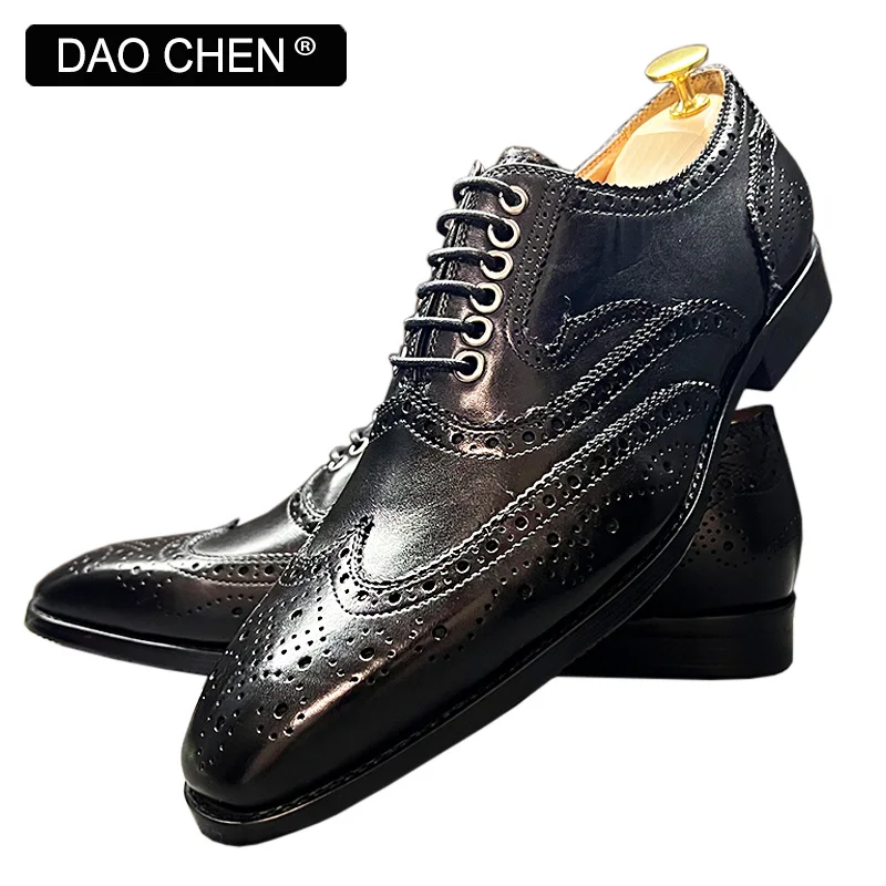 CLASSIC MEN LEATHER SHOES BLACK WHITE BROWN SQARE TOE BROGUE ELEGANT MEN DRESS SHOES LACE UP WEDDING OFFICE OXFORD SHOES FOR MEN