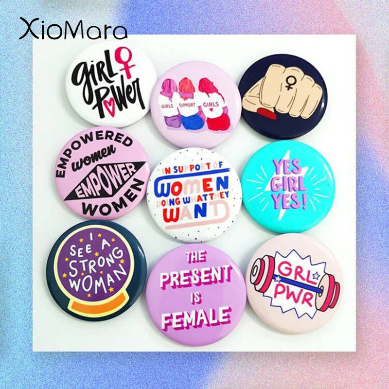 

Tinplate Serial Soft Button Pin Girls Power Supporting Women's Independent Brooch Metal Badge Collar Gift For Girl Jewelry