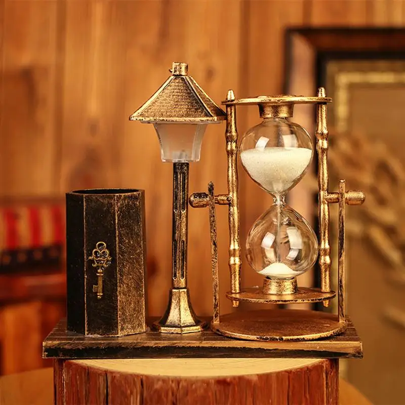 

Hourglass Sand Pen Holder Lamp Desktop Decor Led Quicksand Street Ornament Timer