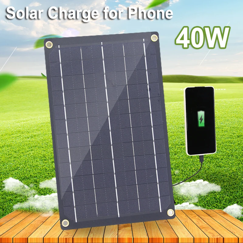 

40W Powerful Solar Panels 5V USB Monocrystalline Silicon Solar Plate Outdoor Camping Waterproof Mobile Power Cell Phone Charger