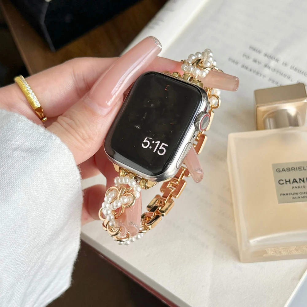 Фото Женский ремешок из нержавеющей стали для Apple Watch Ultra 2/1 49 мм 10 9 8 7 42 мм 46 44 45 мм Жемчужный ремешок для IWatch 6 5 4 SE 38 40 41 мм №2