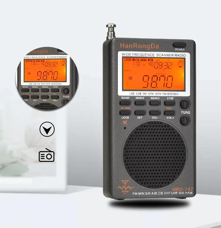 HRD 747 портативное радио FM/MW/SW/SSB/LSB/AIR/CB/VHF/UHF/UBD/WX полнодиапазонный мини-радиоприемник