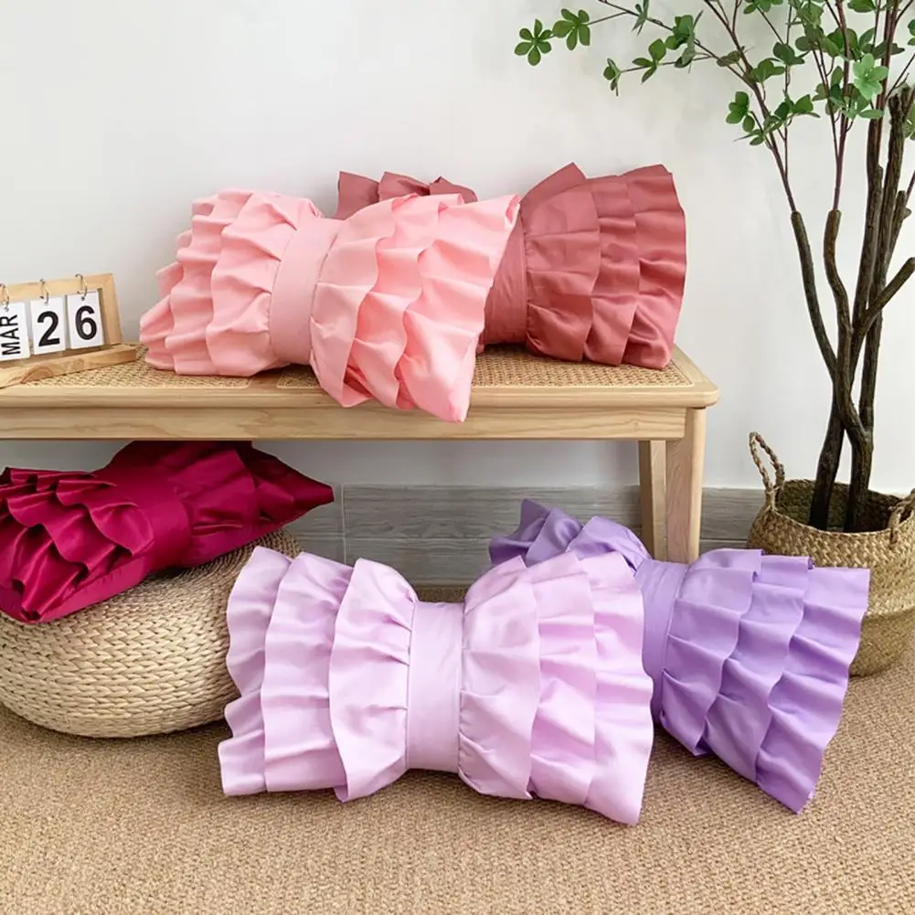 

Bow Pillowcase Solid Color Silky Backrest Cushion Cover 30X50cm for Home Decor Luxury Ruffle Sofa Lumbar pillow case funda cojin