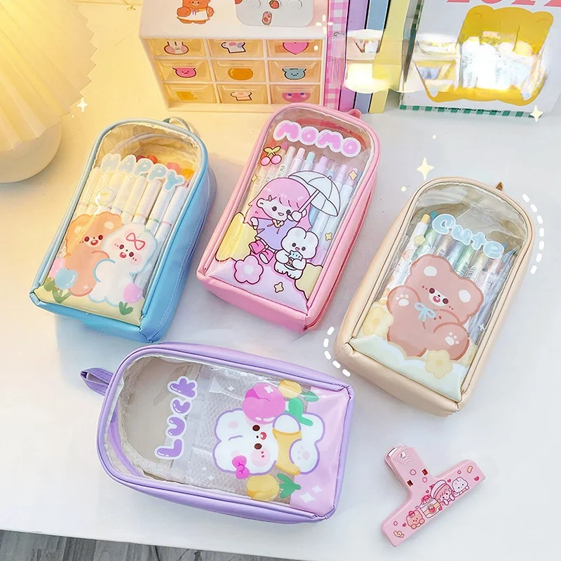 

Kawaii Rabbit Pencil Cases Student Transparent Large Capacity Pen Case Supplies Pencil Bag Girls Cute Stationery School Supplies