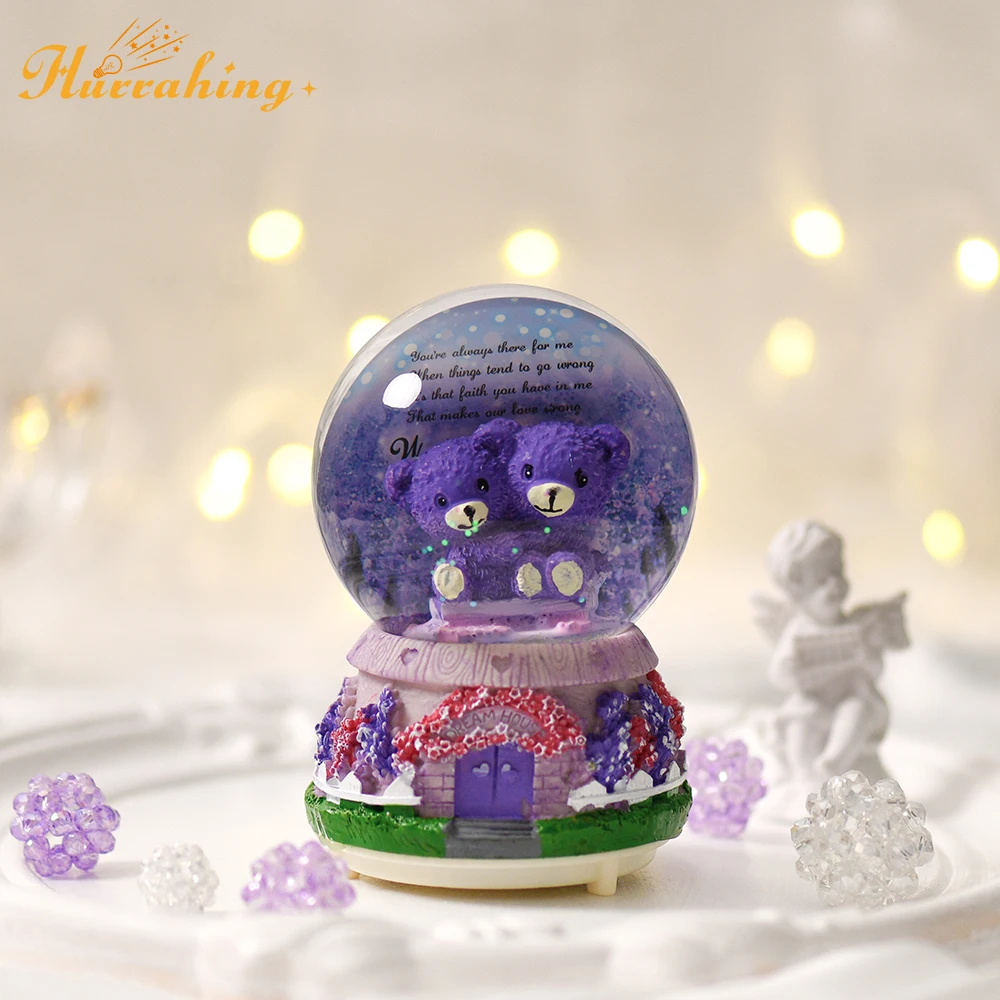 

Lavender Bear Glowing Crystal Ball Music Box 3AAA Batteries Snowflake Lantern Music Box Ornament Children's Day Christmas Gift