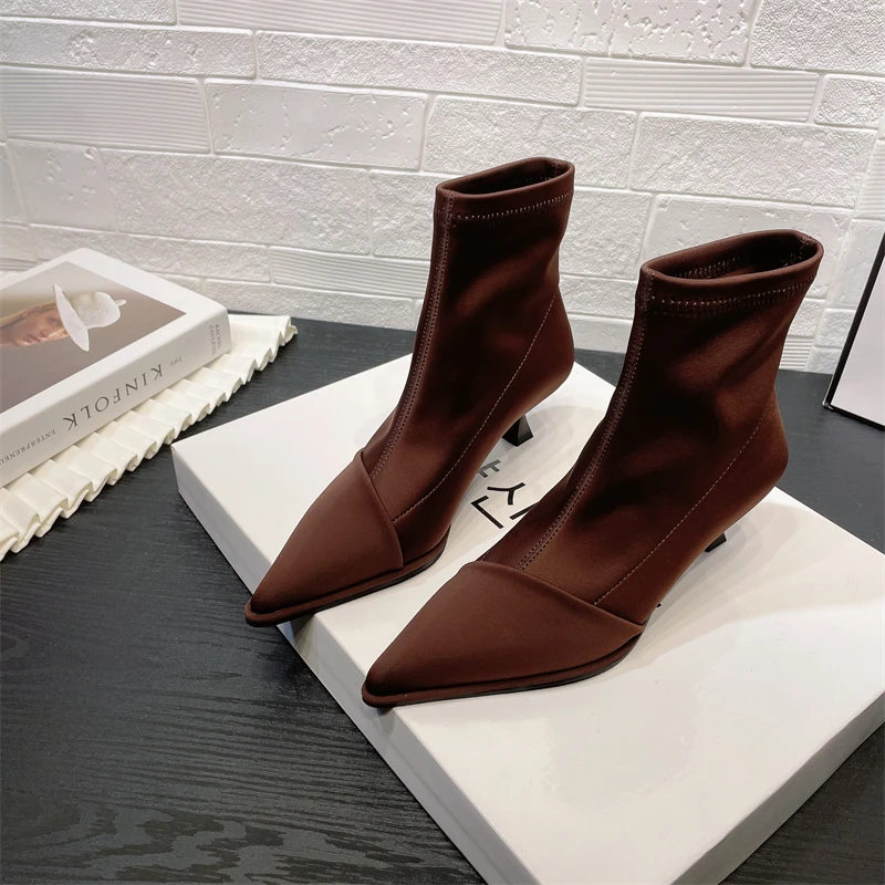 

Botas Mujer Invierno 2022 Fashion Ankle Boots Pointed Elastic Boots Autumn Stiletto Boots Workplace Women's Shoes Botines Mujer