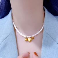 titanium stainless steel natural pearl bead necklace heart pendant classic simple elegant fashion charm jewelry women wholesale