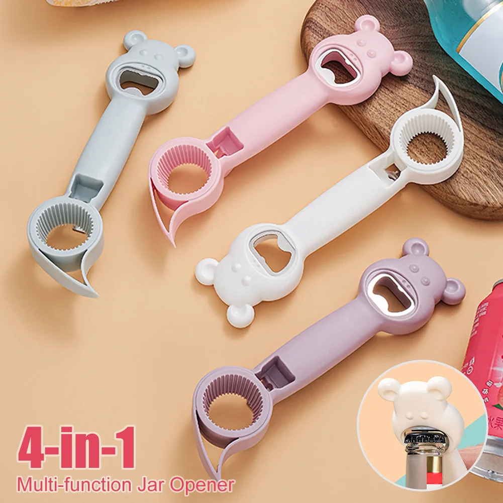 

4 In 1 Bottle Opener Multifunction Jar Soda Can Beer Bottle Opener Stainless Steel Ergonomic Plastic Handle Kitchen Accessories