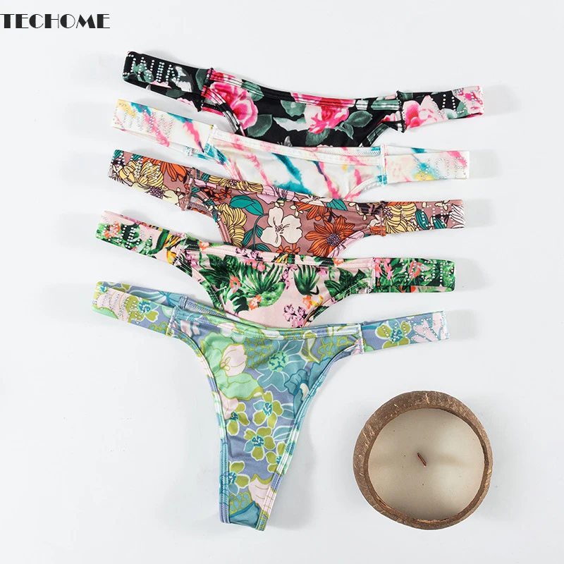

TECHOME Stamping Diamond Ice Silk Seamless Thong Women's Printed Low Waist Sexy T Pants Hot Slim Yoga V Pants Women's Lingerie