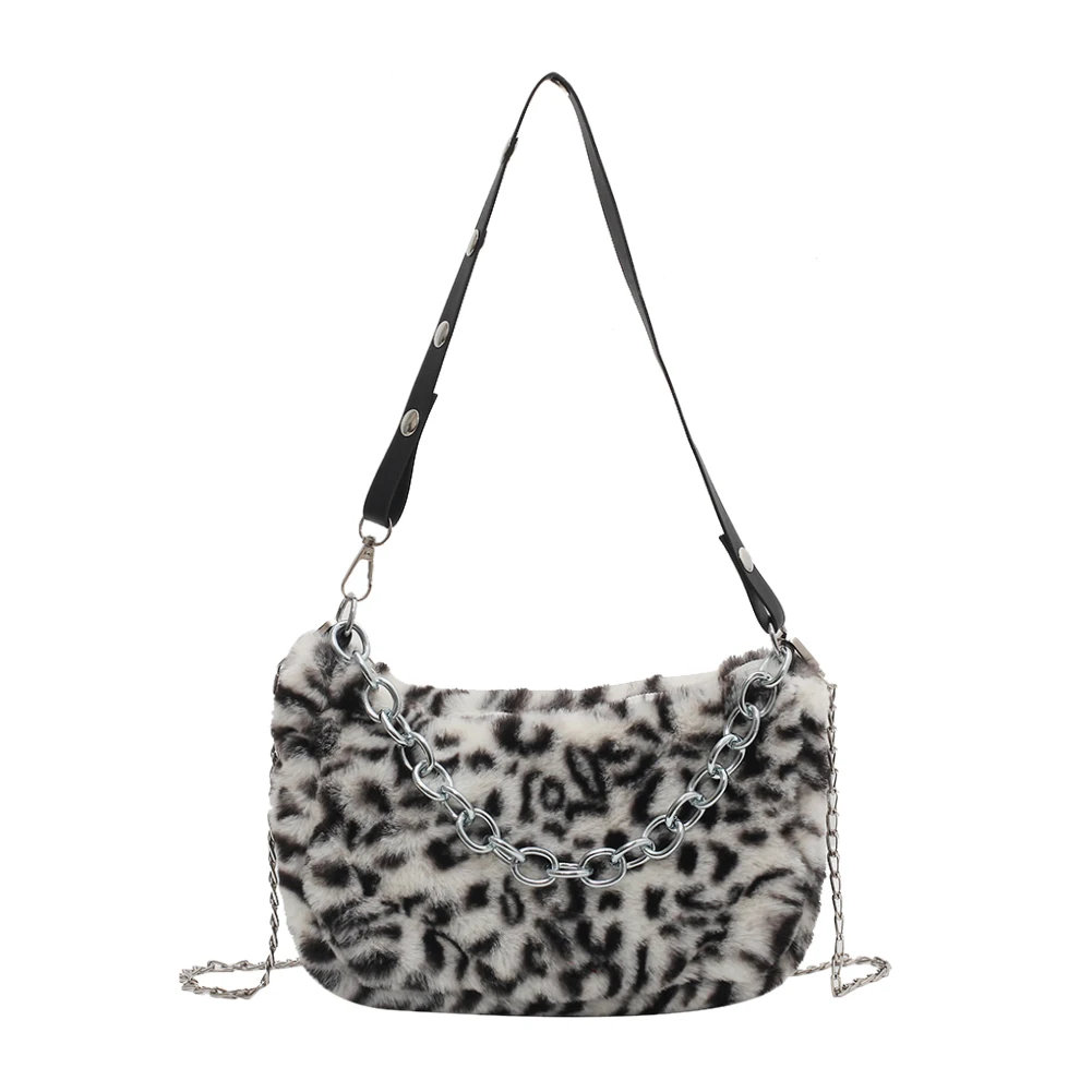 

Fashion Exquisite Shopping Bag Portable Women Furry Shoulder Tote Autumn Street Animal Print Underarm Chain Bag