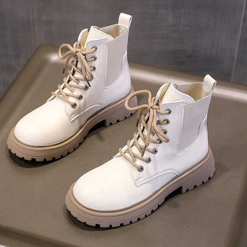 

Женские кожаные ботильоны на молнии, мотоциклетные ботинки большого размера с круглым носком и квадратным каблуком, 2022