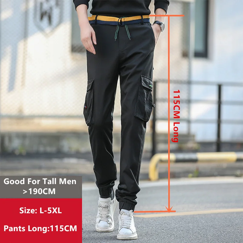 

Cargo Pants Tall Guy Joggers Men Boys Students Black Harem Pockets Young Male Safari Straight Slim Fit High Waist Long Trousers