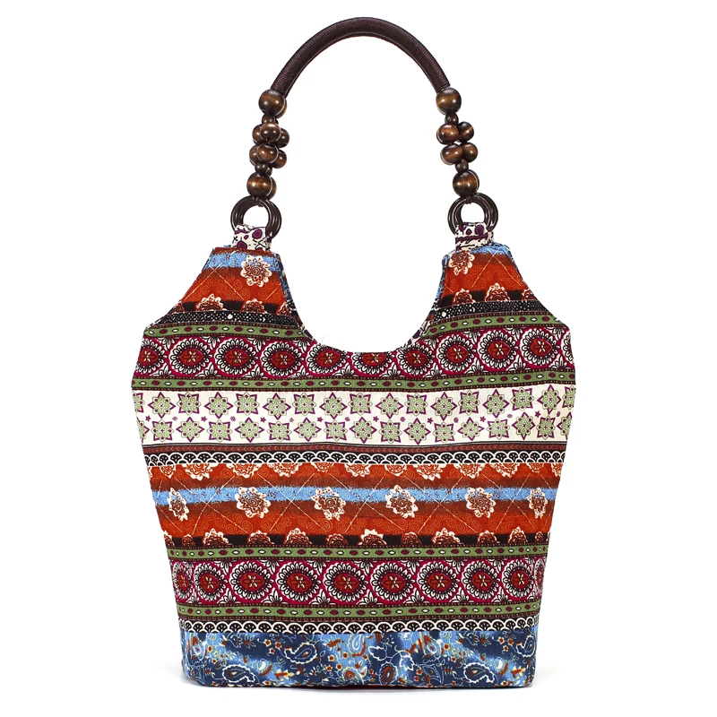 WR Large Capacity Women Handbag Fabric Hobo Bag Bohemian Style Tote Bag Butterfly  Bag Female Bucket Bag with Beads