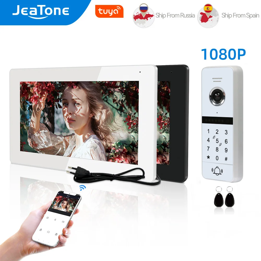 JeaTone 1080P Wireless Video Intercom System for Home 7 Inch Full Touch Screen Monitor with Wired FHD Video Doorbell RFIC Keypad