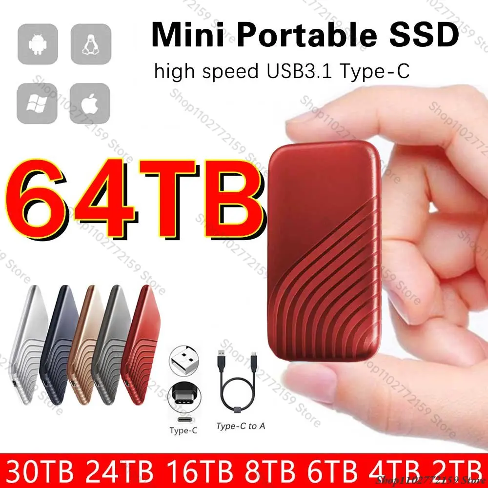

Original 64TB High-speed Portable SSD 8TB External Hard Drive Mass Storage 16TB USB3.0 Interface for Laptops Computer Notebook