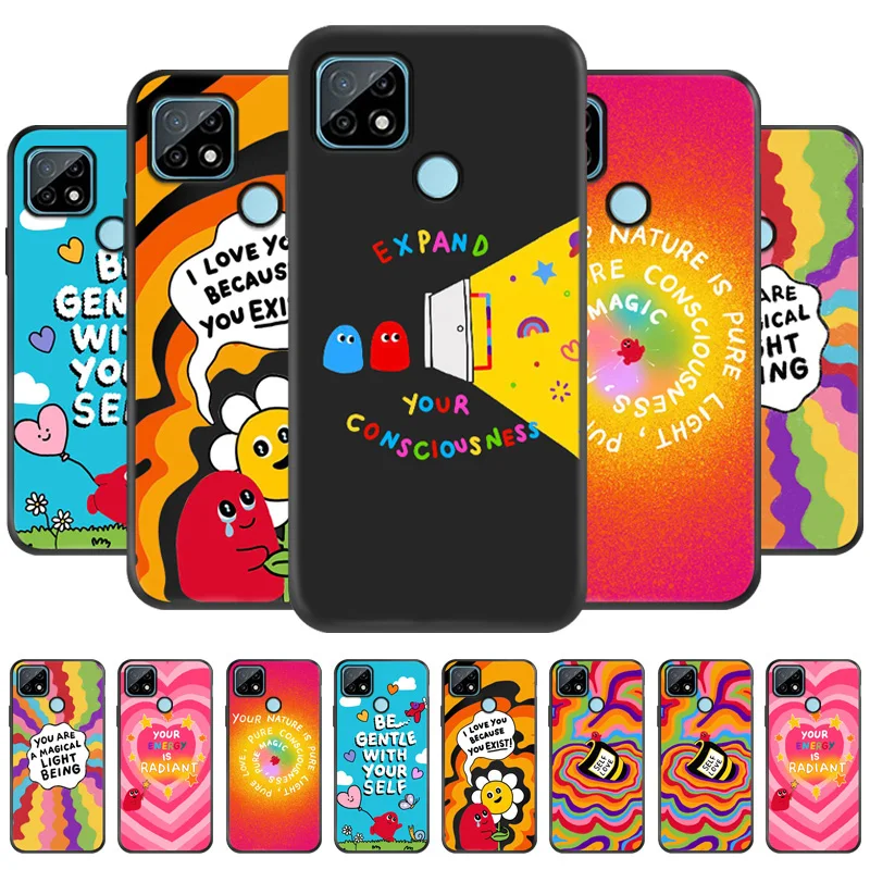 

Case For OPPO Realme 8i Case Realme C21Y 8 7 6 Pro C21 C25 GT Neo 2 Narzo 30 20 Q3 Pro Rainbow Waves Black Painted Cover Funda