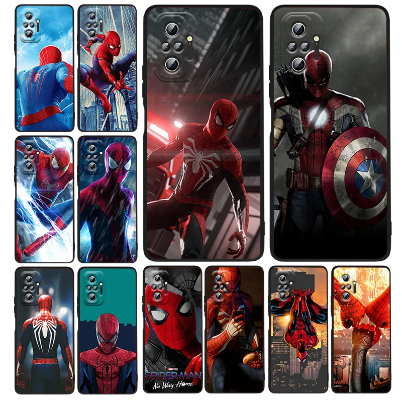 

Marvel Avengers Spiderman For Xiaomi Redmi Note 11E 11S 11 11T 10 10S 9 9T 9S 8 8T Pro 5G 7 5 Soft TPU Cover Black Phone Case
