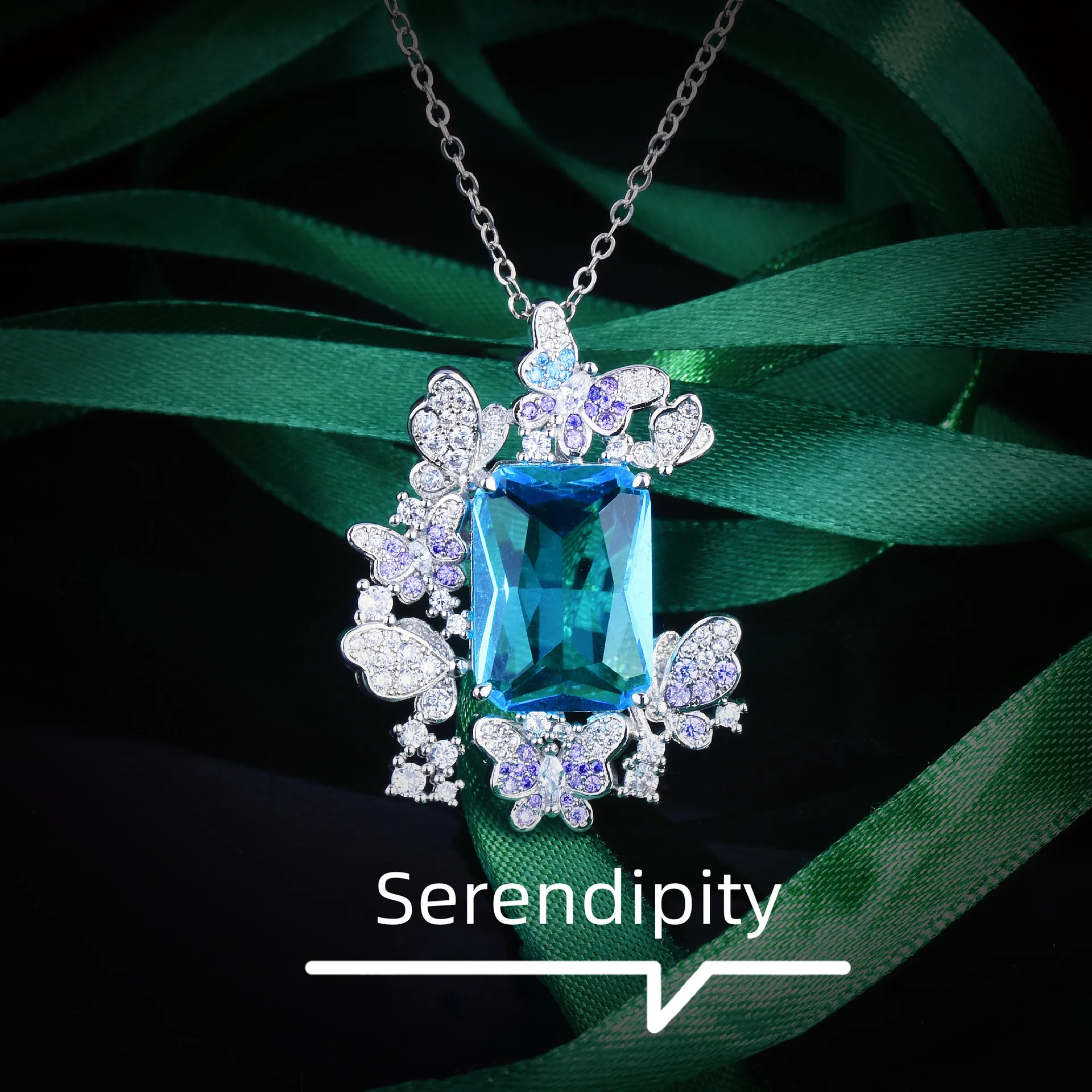 

Foydjew Luxury Butterfly Simulated Aquamarine Stone Pendant Necklaces Seine River Goddess of Light Elegant Necklace For Women