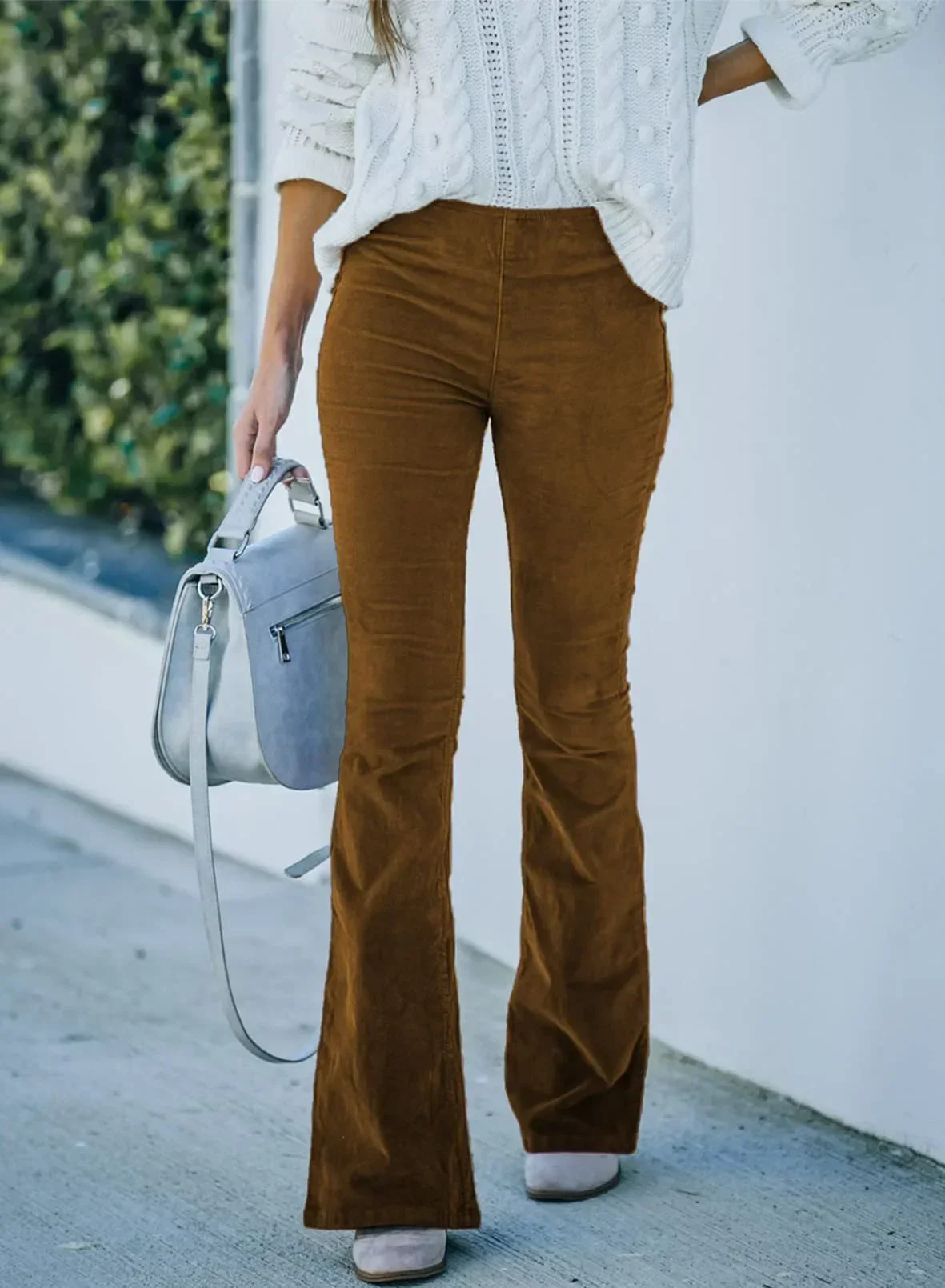 

Vintage Corduroy Flare Pants Women High Waist Long Trousers 2023 Autumn Lady Slim Velour Solid Bell Bottom Pants 3XL